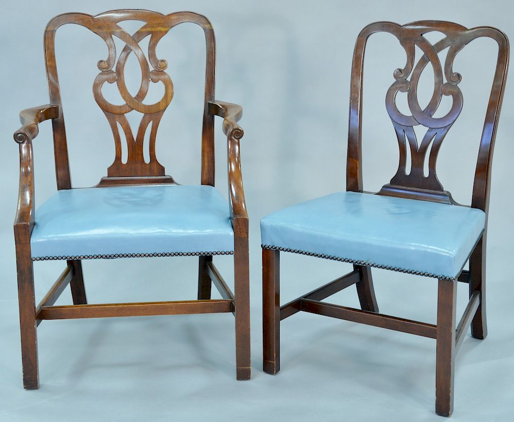 Appraisal: Set of seven custom mahogany Chippendale style dining chairs five