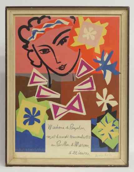 Appraisal: Matisse Madame de Pompadour poster signed in plate ''Mourlot'' Sight