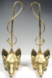 Appraisal: Pair of Gilt Brass Fox Head Door Stops The heavy