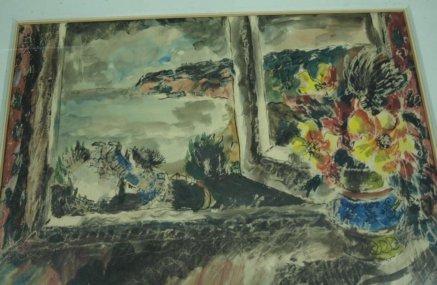 Appraisal: Rowland Suddaby Sea View from Window with Vase of Flowers