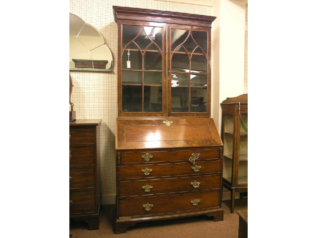 Appraisal: A George III mahogany bureau bookcase bookcase with two shelves