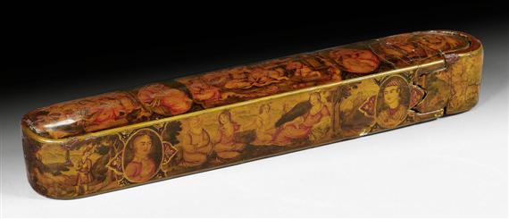 Appraisal: A FINE LACQUER PAINTED PAPER MACHE PEN BOX QALAMDAN Persia