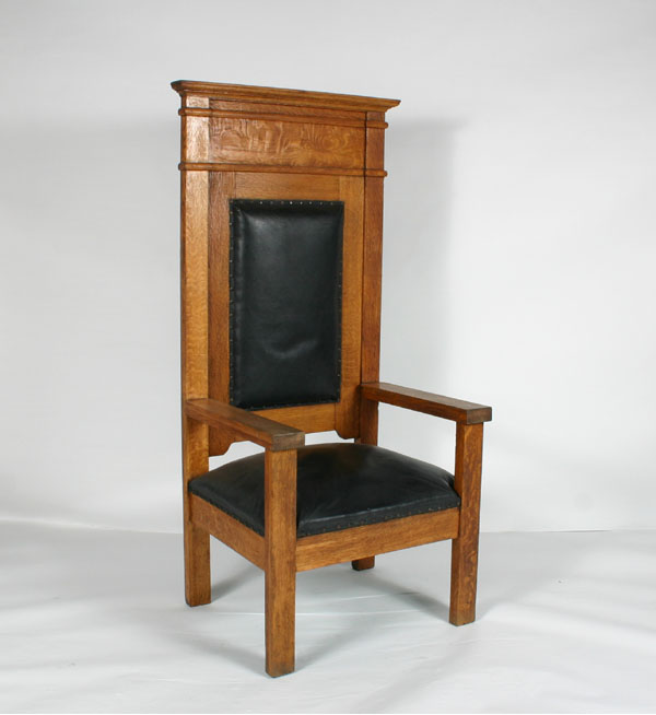 Appraisal: Mission oak lodge chair upholstered back and seat H x