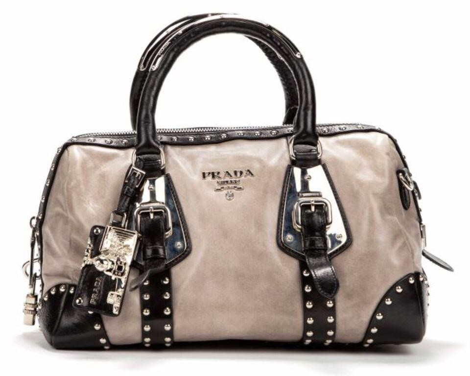 Appraisal: Prada Trunk Bauletto shoulder bag in grey and black leather