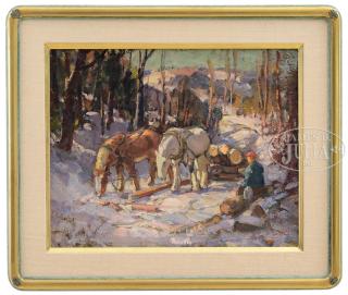 Appraisal: THOMAS R CURTIN American - LOGGING Oil on board Housed