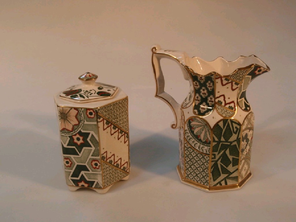 Appraisal: A Masons ironstone Applique pattern jug and hexagonal canister with