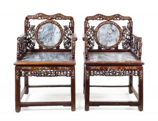 Appraisal: A Pair of Chinese Export Mother-of-Pearl Inlaid HongmuChairs each having