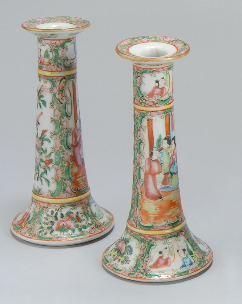 Appraisal: PAIR OF CHINESE EXPORT PORCELAIN CANDLESTICKS Second Half of the