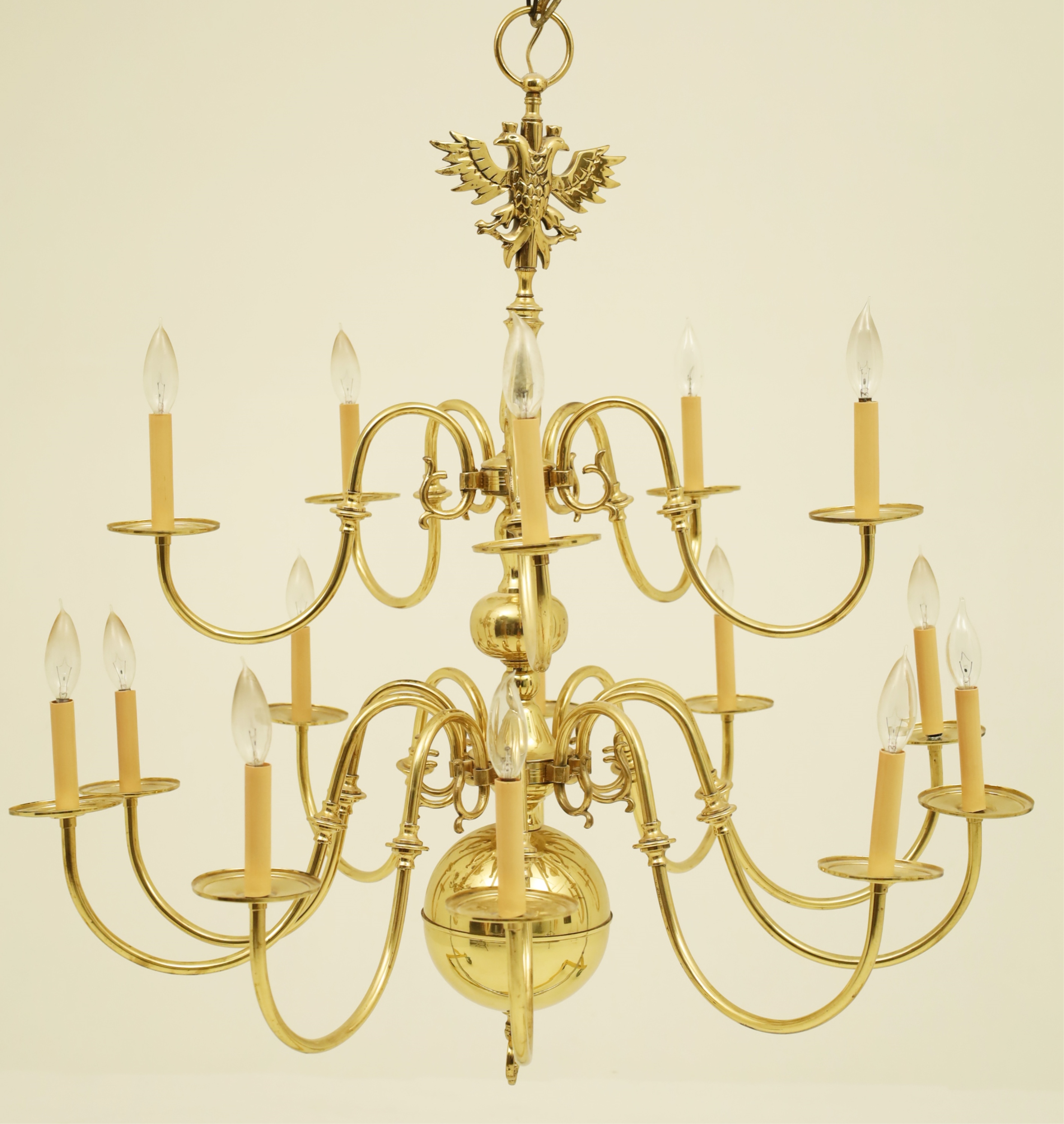 Appraisal: WILLIAMSBURG STYLE BRASS LIGHT CHANDELIER Williamsburg style tier brass light