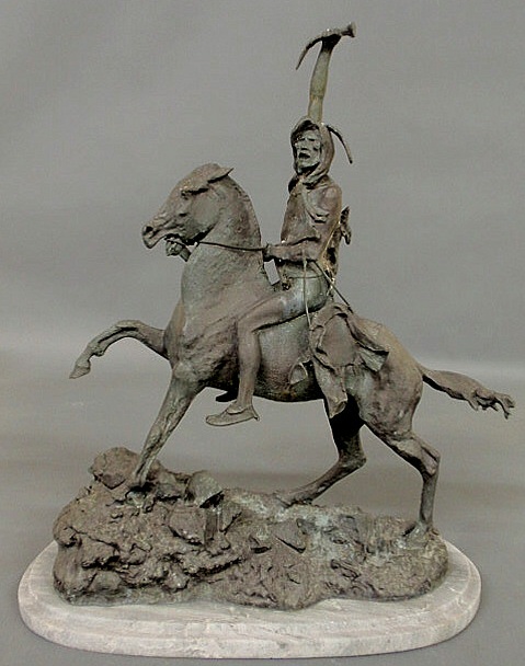 Appraisal: Large weathered bronze statue Scalp after Frederic Remington of an