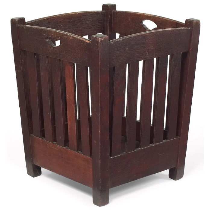 Appraisal: Stickley Brothers wastebasket slatted and canted form with hand-hold cut-outs