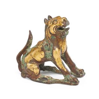 Appraisal: CHINESE GILT BRONZE FOO DOG In sitting position with open