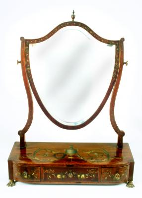 Appraisal: A VICTORIAN PAINTED MAHOGANY TOILET MIRROR of bowed form crossbanded