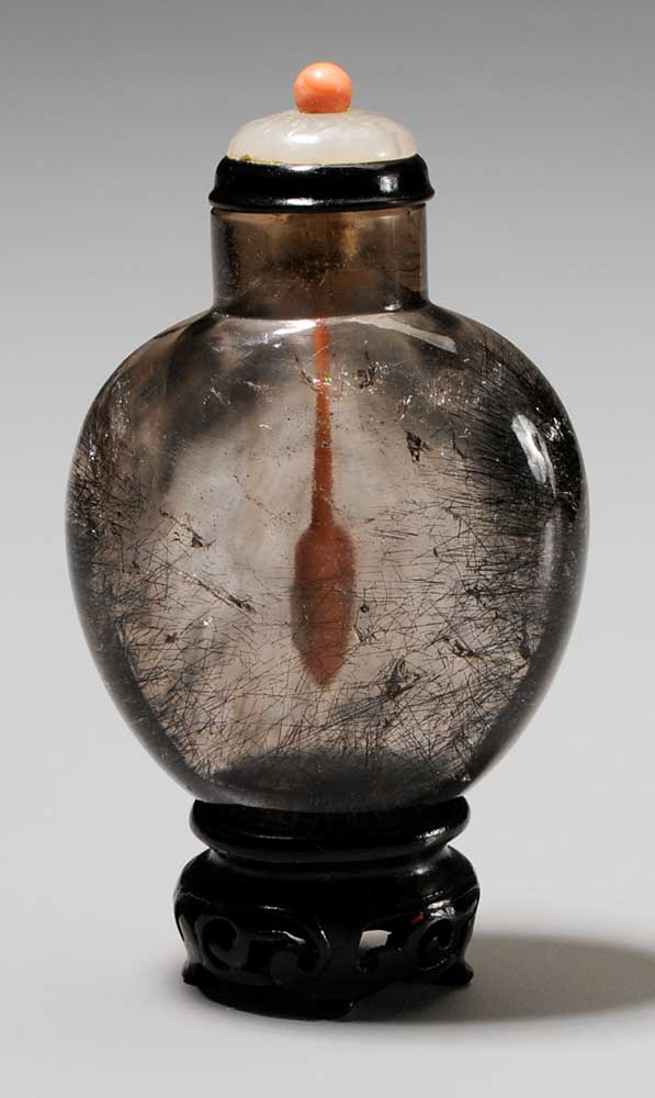 Appraisal: Hair Crystal Snuff Bottle Chinese th century rutilated quartz with