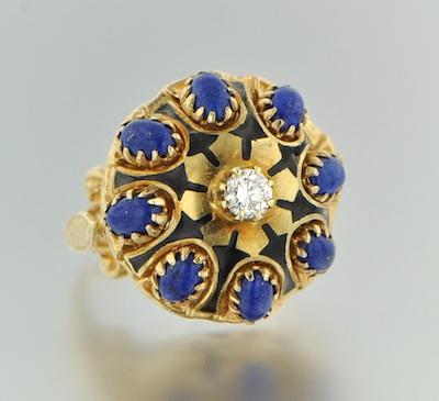 Appraisal: A Diamond Lapis and Enamel Ring k yellow gold case