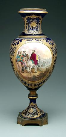 Appraisal: Sevres urn hand painted decoration with soldiers on horseback other