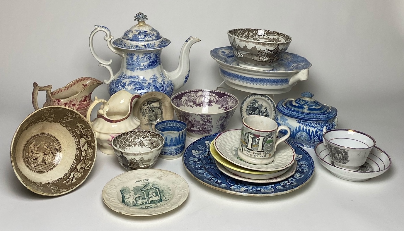 Appraisal: pcs of transferware china including plates bowls cups teapot etc