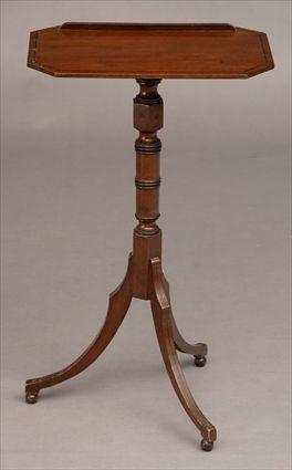 Appraisal: REGENCY-STYLE INLAID MAHOGANY TILT-TOP TABLE The chamfered rectangular top with