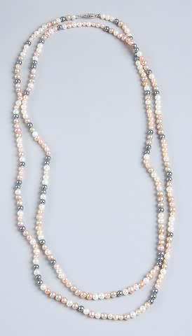 Appraisal: long multicolor Chinese pearl necklace With a K filigree clasp