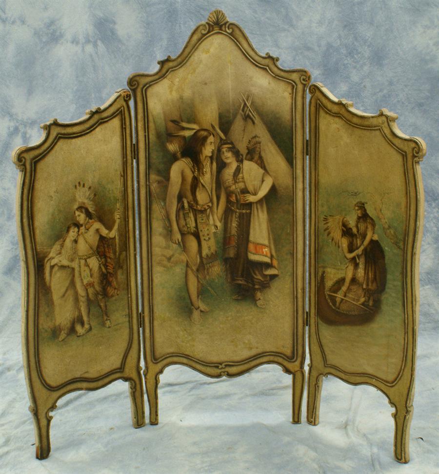 Appraisal: section French style folding screen with HP Native American decoration