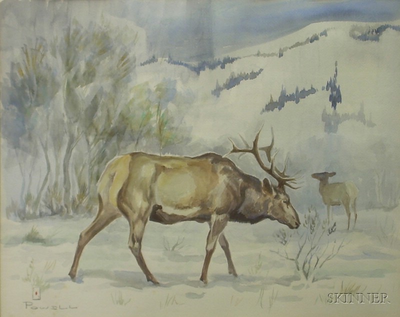 Appraisal: Framed Watercolor on Paper of an Elk in a Landscape