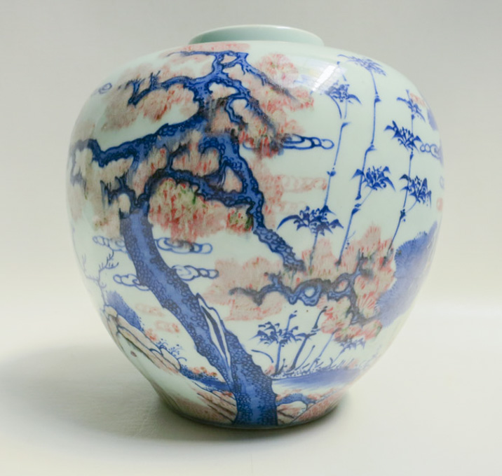 Appraisal: CHINESE PORCELAIN JAR hand painted blue and red underglaze with