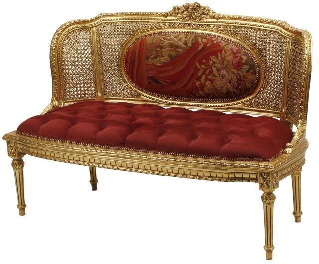 Appraisal: French Louis XV style carved giltwood caned and upholstered settee