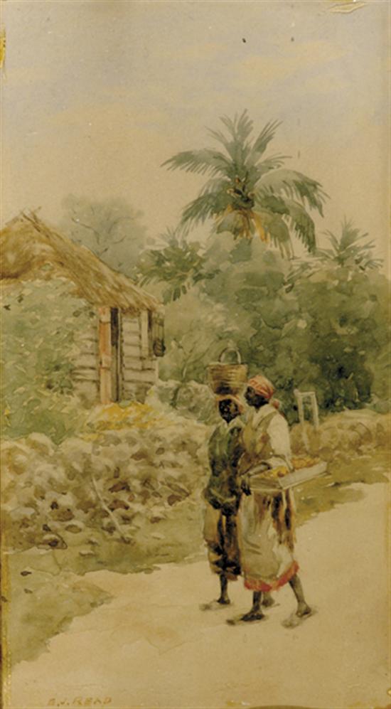 Appraisal: Elmer Joseph Read New Jersey b STREET VENDORS IN TROPICSwatercolor