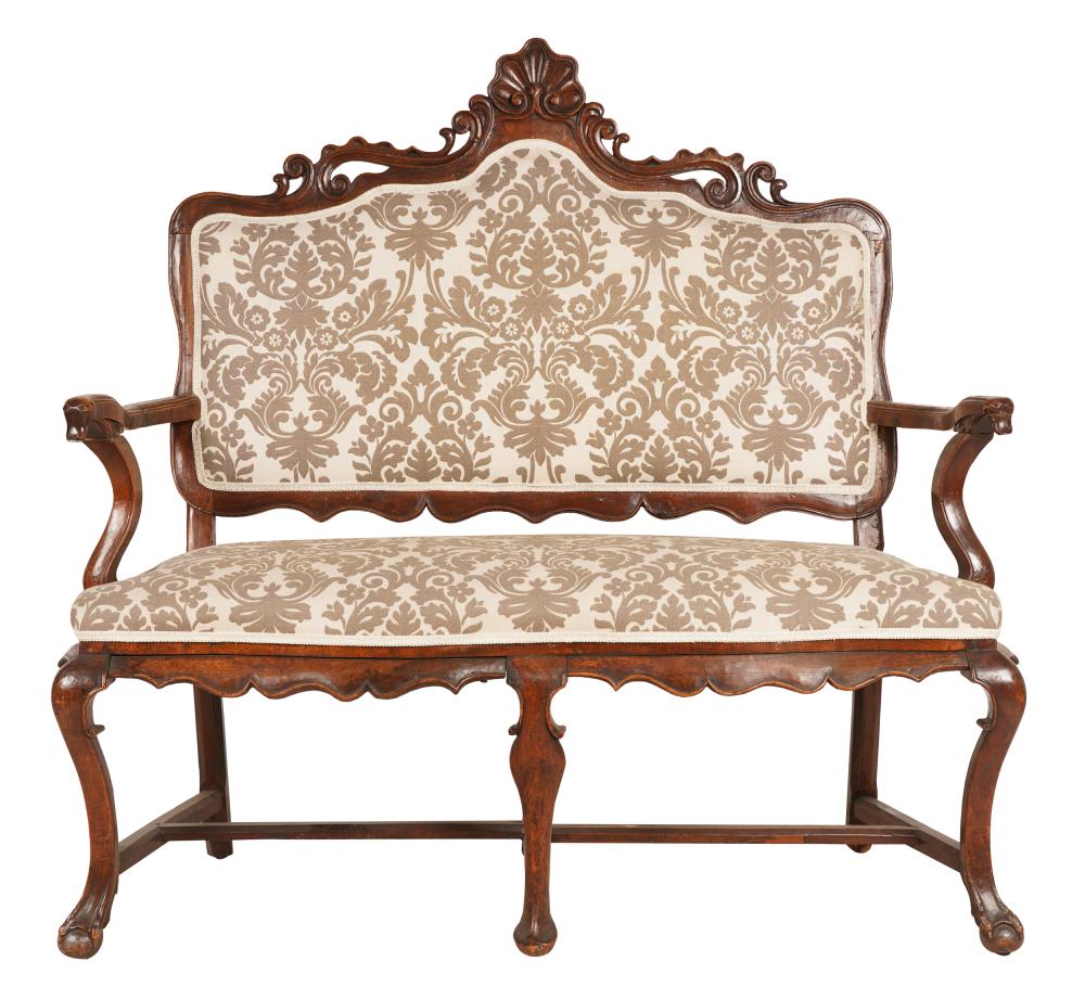 Appraisal: ITALIAN CARVED WALNUT SETTEE th century each arm with a