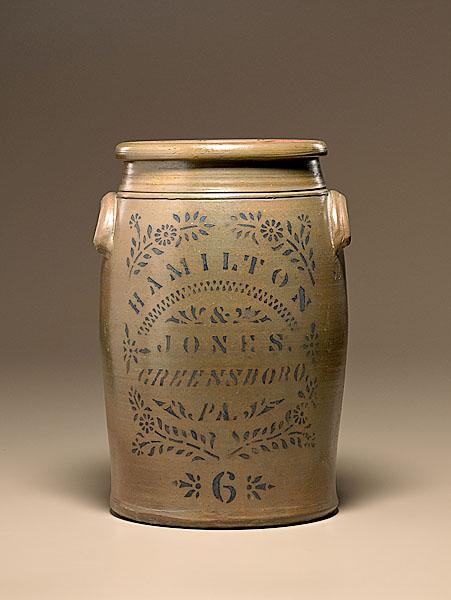 Appraisal: HAMILTON JONES GALLON STONEWARE JAR American ca A straight-sided crock