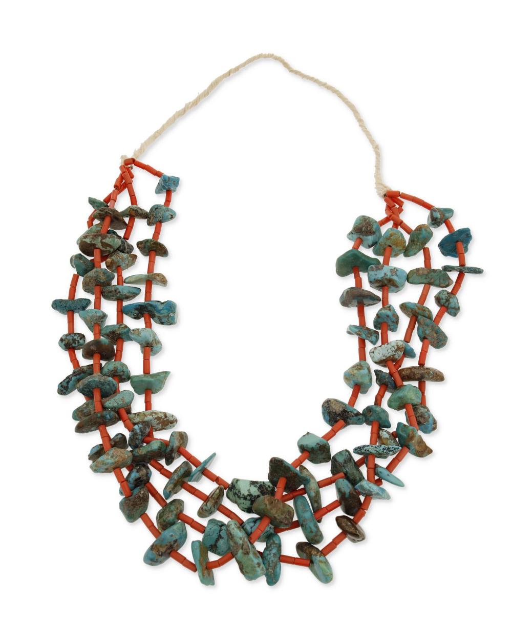 Appraisal: A large Southwest turquoise and coral multistrand necklace Second Half