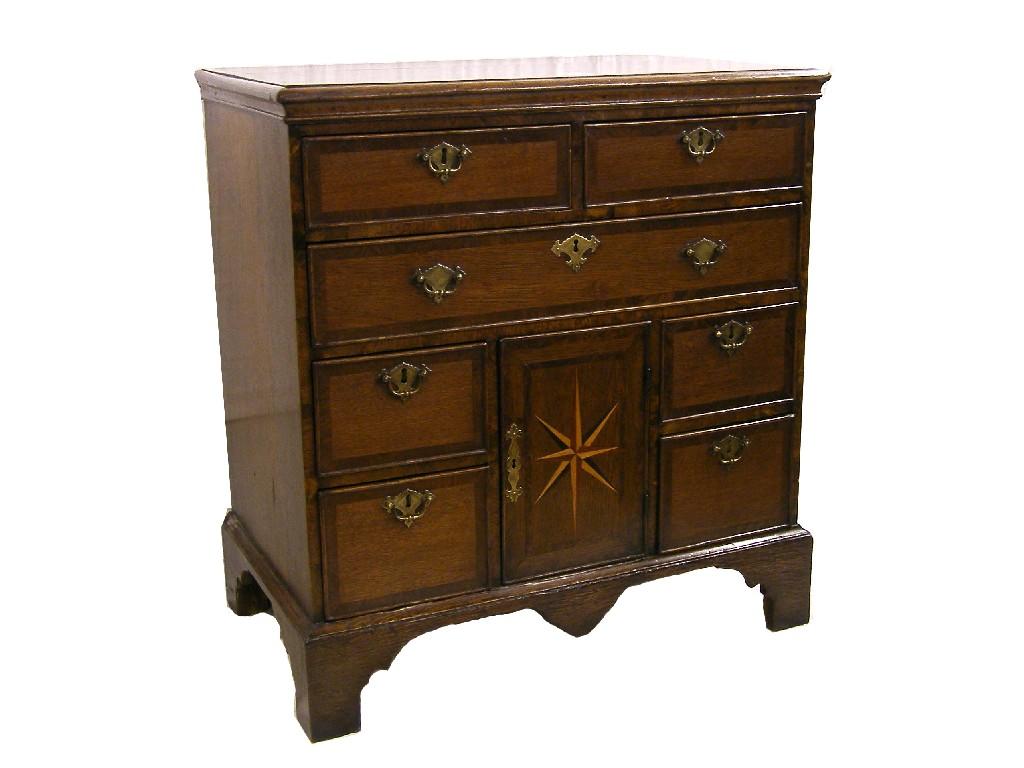 Appraisal: Antique oak crossbanded small chest the moulded top over two