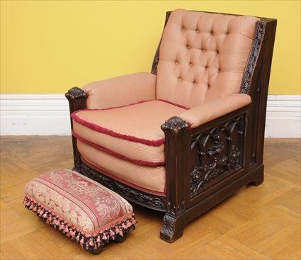 Appraisal: GOTHIC REVIVAL CARVED OAK LIBRARY ARMCHAIR ATTRIBUTED TO THE TOBEY