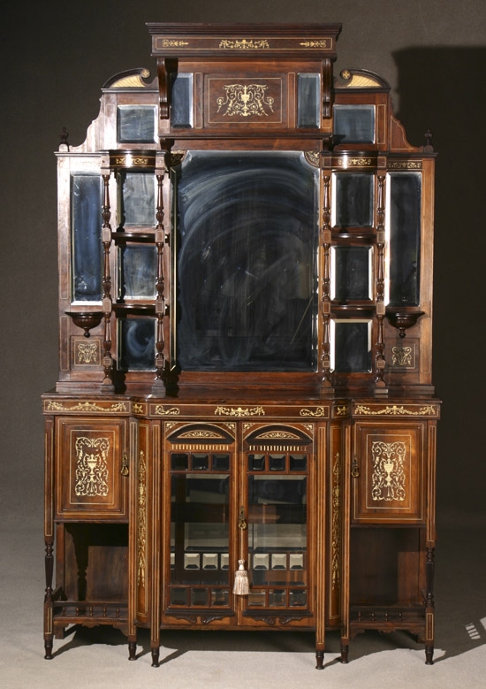 Appraisal: Victorian Bone Marquetry Rosewood Side Cabinet Last Quarter th Century