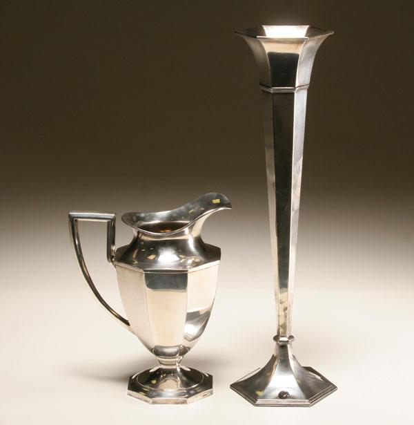 Appraisal: Barbour Silver Co trumpet vase tall paneled body on hexagonal