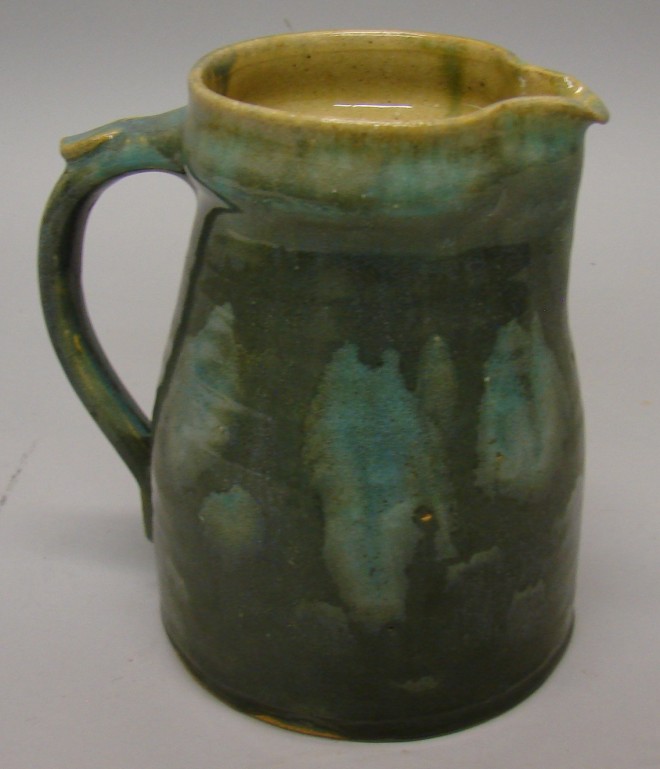 Appraisal: Creamer - Blue brown slip style applied handle L H