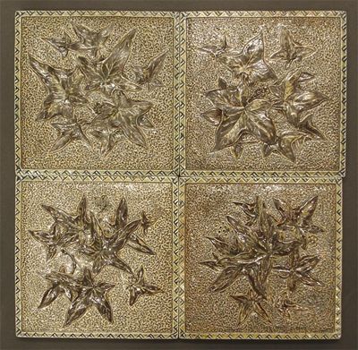 Appraisal: Four Martin Brothers stoneware tiles each square moulded in low