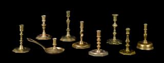 Appraisal: Nine English and Continental brass and bell metal candlesticks th-