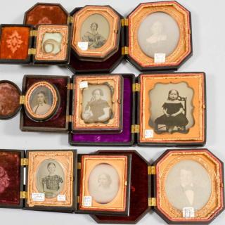 Appraisal: Nine Daguerreotypes and Ambrotypes in Thermoplastic Cases sixth- and ninth-plate