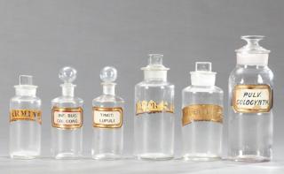 Appraisal: Group of Six Glass Apothecary Bottles th c th Group