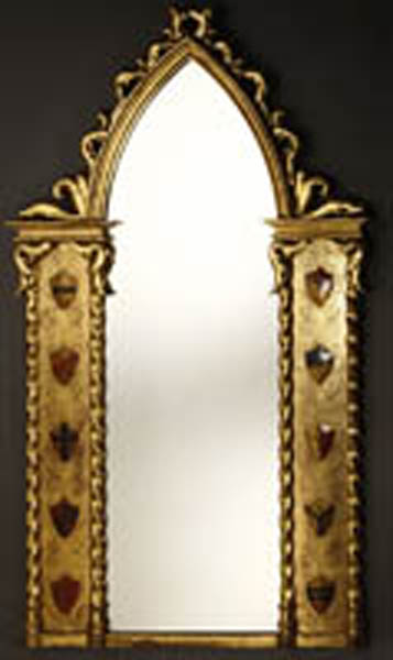 Appraisal: A Gothic style giltwood armorial mirror A Gothic style giltwood