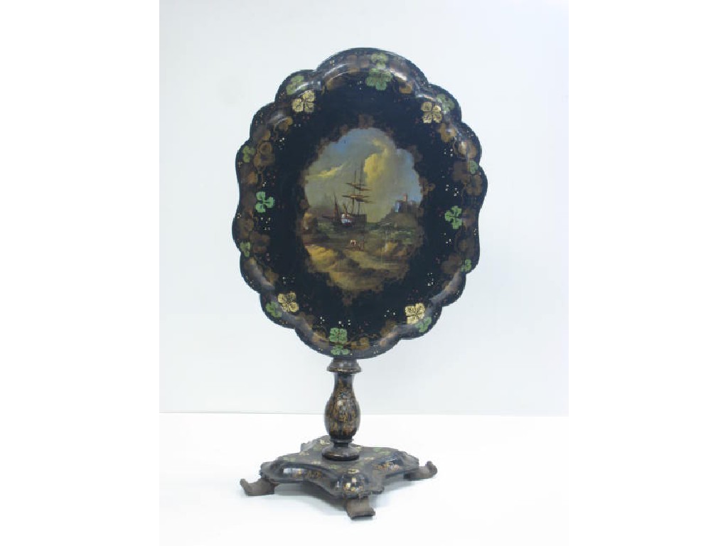 Appraisal: A Victorian papier mache tilt top Table of lobed form