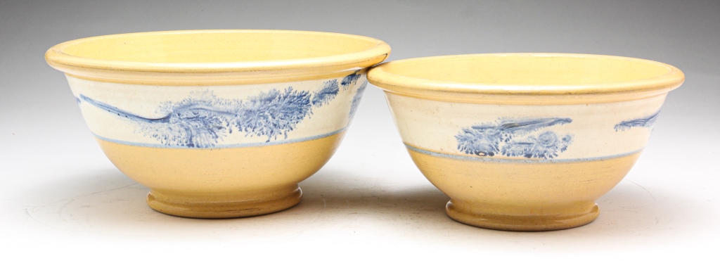 Appraisal: TWO MOCHA DECORATED YELLOWWARE BOWLS East Liverpool Ohio mid th