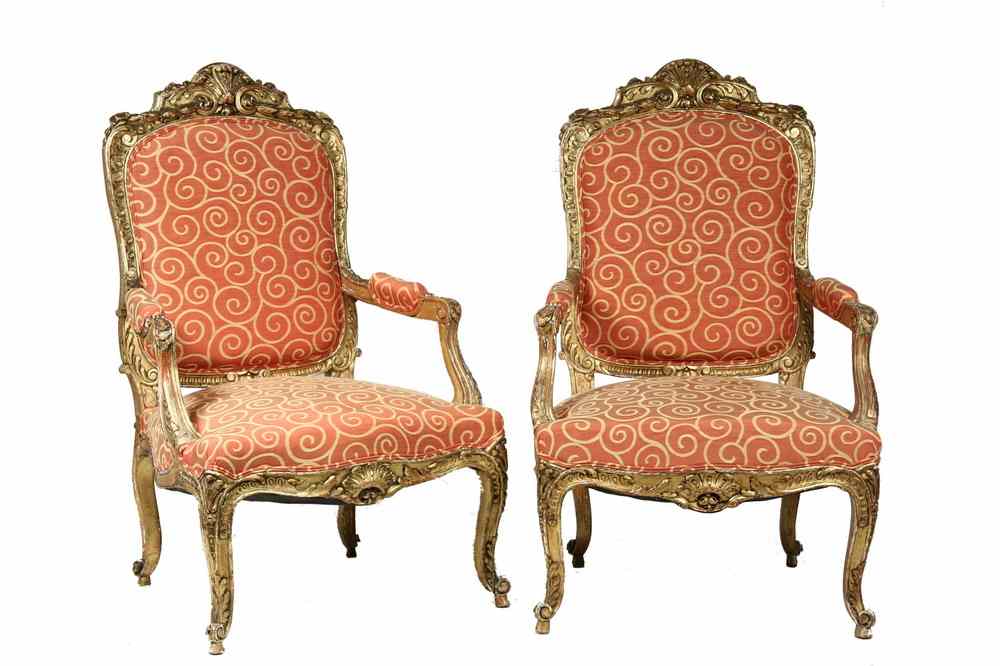 Appraisal: ARM CHAIRS - Pair of ca French style heavily carved