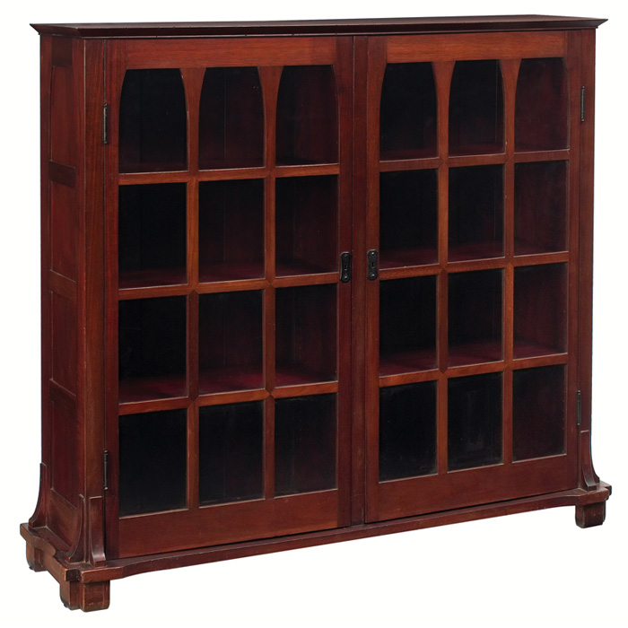 Appraisal: Rare Gustav Stickley bookcase two-door form in mahogany gothic style