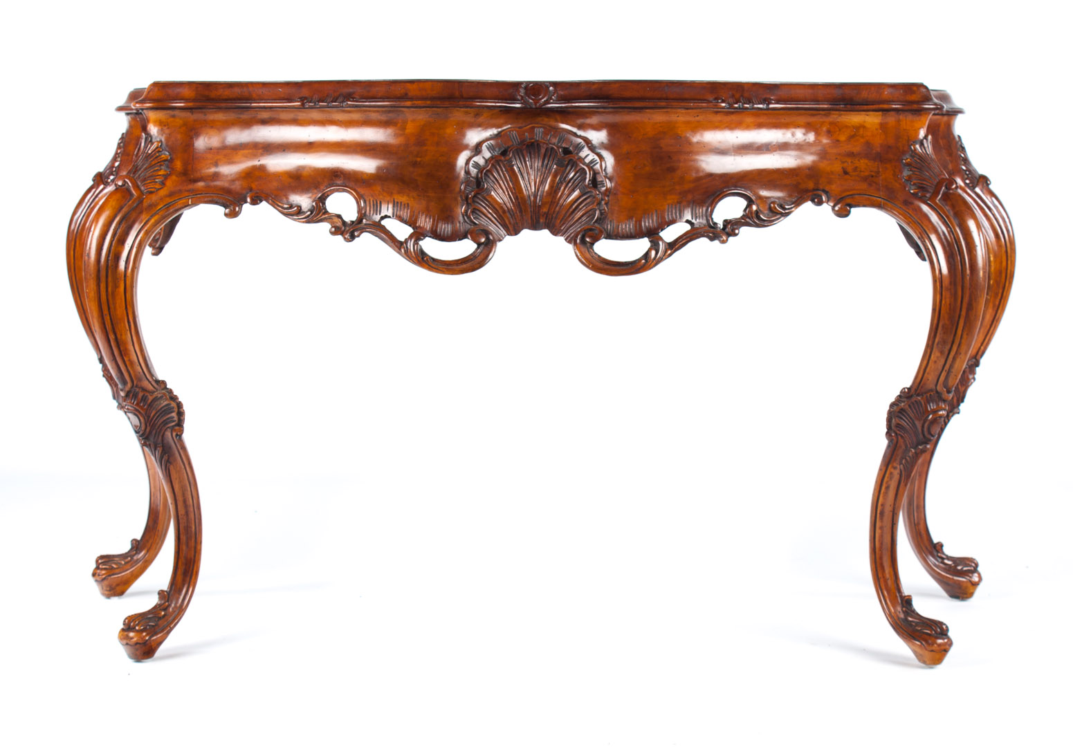 Appraisal: Italian Rococo carved burlwood side table flat top with carved