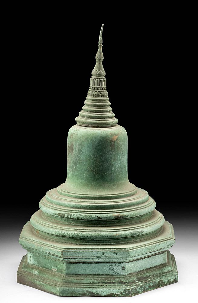 Appraisal: Rare th C Thai Ayutthaya Brass Stupa Model Southeast Asia