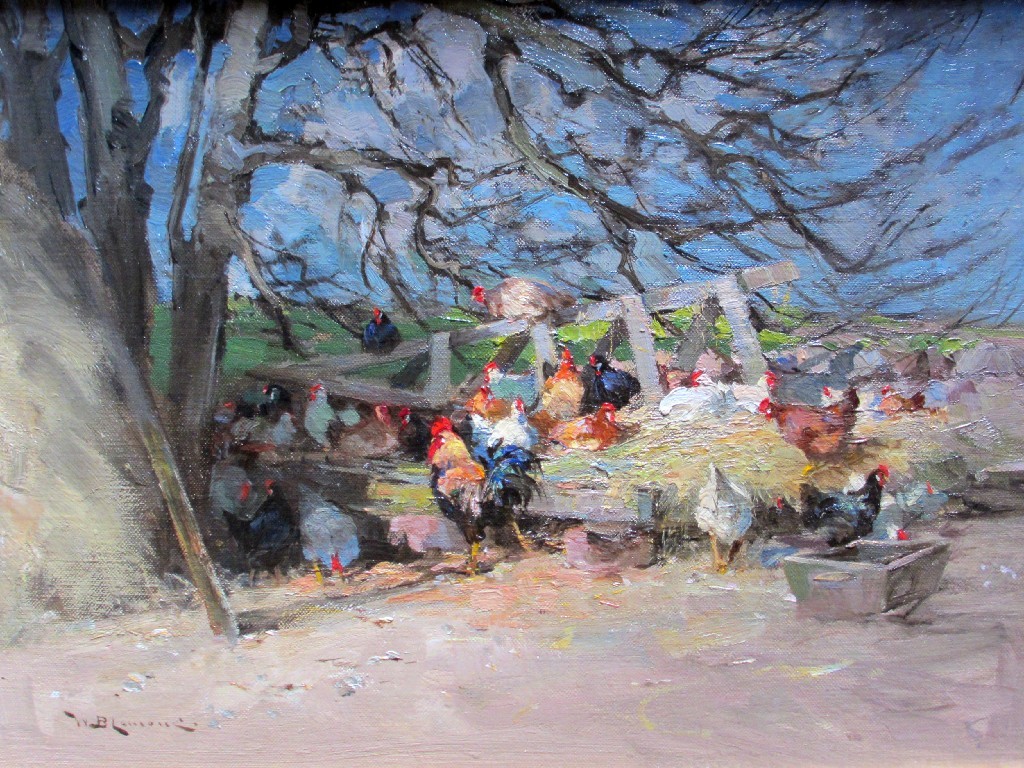 Appraisal: WILLIAM BRADY LAMOND - COCKEREL AND CHICKENS FEEDING Oil on