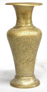 Appraisal: Chinese Etched Brass Yen Yen Vase Displaying an elaborate etched