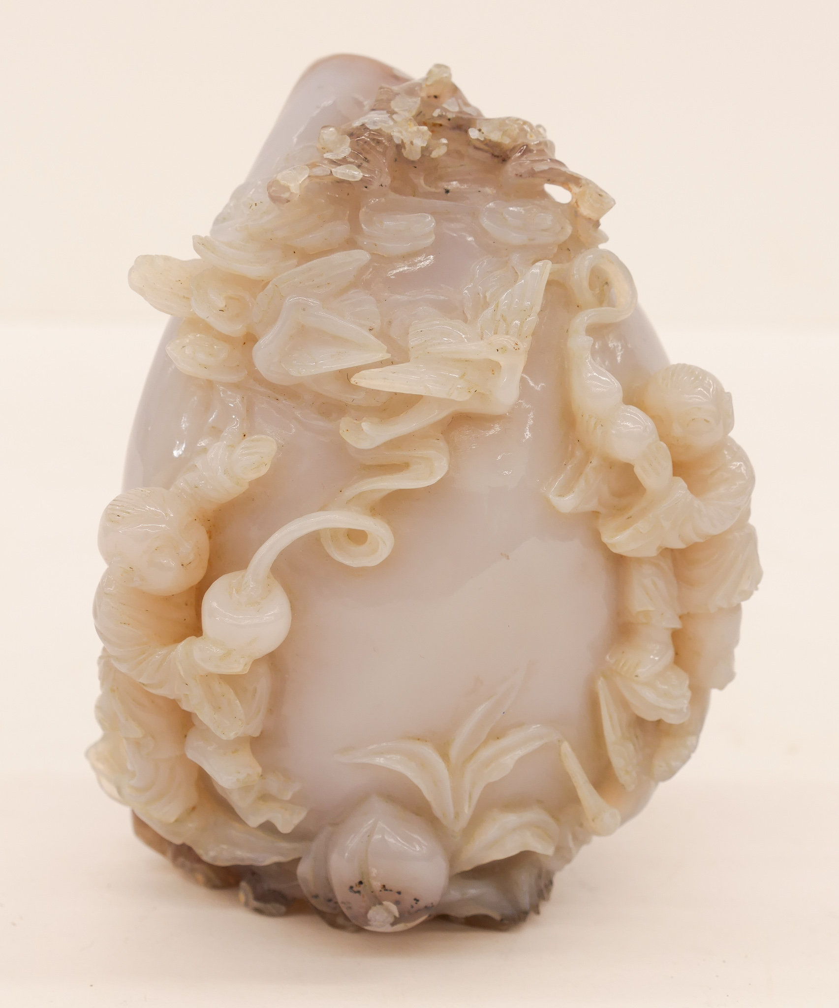 Appraisal: Chinese Agate Peach Boy Boulder Carving ''x '' Intricate deep